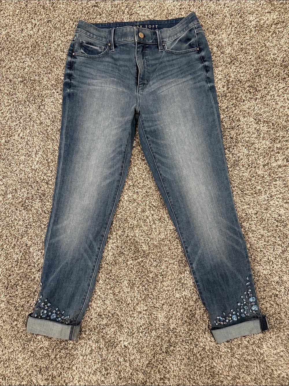White House Black Market Blue Embellished Cropped Jeans
